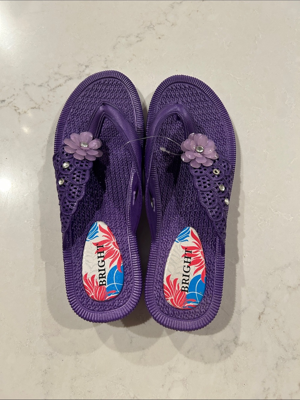 Purple Floral Embellished Women's Flip Flops